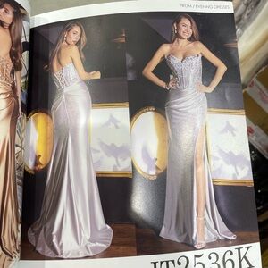 Silver Strapless Corset Evening Gown